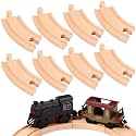 Liliful 8 Pcs Curved Wood Train Track, 3.94 x 1.57 x 0.47 Inch, Curved
