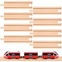 Liliful 8 Pcs Curved Wood Train Track, 6.38 x 1.57 x 0.47 Inch, Straight