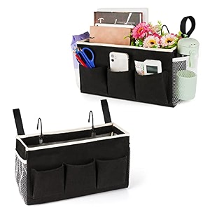 lilithye bedside caddy organizer storage with fixed straps and water bottle holder for home college dorm bunk hospital crib rails 2pcs black