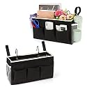 Lilithye Bedside Caddy Organizer Storage With Fixed Straps and Water Bottle Holder for Home College Dorm Bunk Hospital Crib Rails (2pcs Black)
