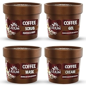 lilium coffee facial kit 400g 4 step deep cleansing amp glowing skin moisture lock with age defiance extra glow amp fair complexion oily amp dry skin women amp men paraben amp sulfate free pack of 4