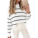 LILLUSORY Womens Cropped Striped Sweaters Pullover Tops