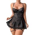 Lilosy Sexy Badydoll Lingerie Dress Women Outfits with Thong 3XS-6XL