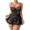 Lilosy Sexy Badydoll Lingerie Dress Women Outfits with Thong 3XS-6XL