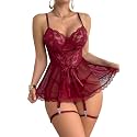 Lilosy Sexy Badydoll Lingerie Dress Women Outfits with Thong 3XS-6XL