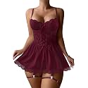 Lilosy Sexy Badydoll Lingerie Dress Women Outfits with Thong 3XS-6XL