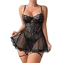 Lilosy Sexy Badydoll Lingerie Dress Women Outfits with Thong 3XS-6XL