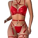 Lilosy Sexy Lingerie Set 3 Pcs Women Strappy Bra and Panty