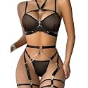 Lilosy Sexy Lingerie Set 3 Pcs Women Strappy Bra and Panty
