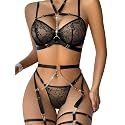 Lilosy Sexy Lingerie Set 3 Pcs Women Strappy Bra and Panty