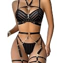 Lilosy Sexy Lingerie Set 3 Pcs Women Strappy Bra and Panty