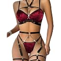 Lilosy Sexy Lingerie Set 3 Pcs Women Strappy Bra and Panty