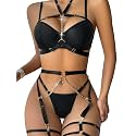 Lilosy Sexy Lingerie Set 3 Pcs Women Strappy Bra and Panty