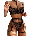 Lilosy Sexy Lingerie Set 3 Piece Women with Garter Belt
