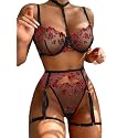 Lilosy Sexy Lingerie Set 3 Piece Women with Garter Belt