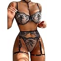 Lilosy Sexy Lingerie Set 3 Piece Women with Garter Belt