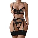 Lilosy Sexy Lingerie Set 3 Piece Women Outfit Bra and Panty