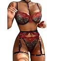 Lilosy Sexy Lingerie Set 3 Piece Women with Garter Belt