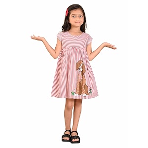 LILPICKS Dog Printed Stripes Fit n Flare