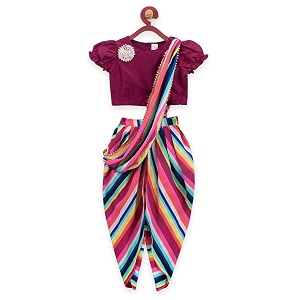 LILPICKS Girls Georgette Printed Puff Sleeves Top