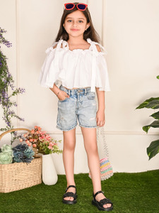 lilpicks girls casual pure cotton off shouldered top