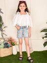Lilpicks Girls Casual Pure Cotton Off Shouldered Top (White, Pack of 1)