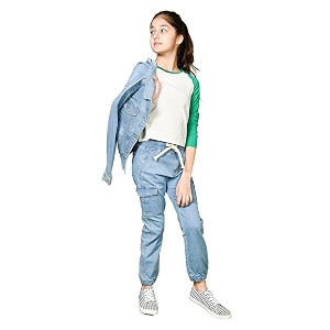 LILPICKS Girls Light Denim Wash Cargo Jogger