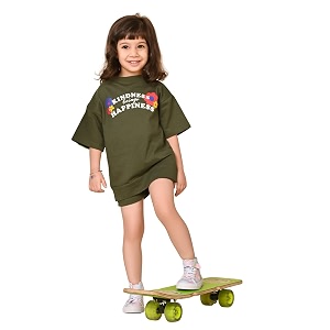 LILPICKS Girls Text Printed Oversized Tee with