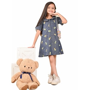 LILPICKS Pineapple Applique Button Down A-line Denim