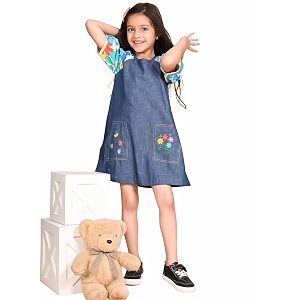 LILPICKS Printed Sleeves A-line Solid Pocket DressFor