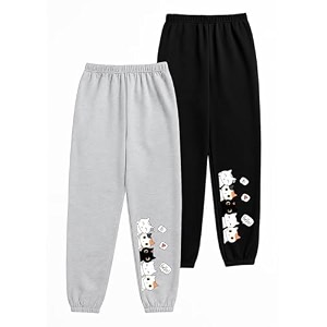 lily amp jade cute cartoon cat printed cotton jogger pants for kids  girls track pants for 2 to 16 years  pack of 2