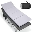 LILYPELLE Folding Camping Cot with 2 in Thick Pad, Extra Wide Heavy Duty Sleeping Cots with Carry Bag, Double Layer Oxford Portable Travel Camp Cots for Home, Office Nap and Outdoor Beach,Thick Gray