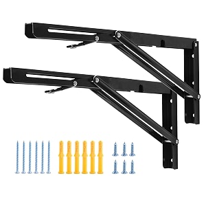 limbani brothers 20 cm - 8 inch folding shelf brackets heavy duty collapsible shelf bracket black diy l bracket for workbench folding table hinge max load 330lb pack of 2