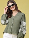 LIMEROAD Casual Embroidered Women Green Top