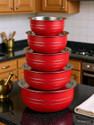 LIMETRO STEEL Set of 5 Handi Set (Red) / Urli Set / Steel Cookware Set Cookware Set (Stainless Steel, 5 - Piece)