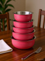 LIMETRO STEEL Set of 5 Handi Set (Pink) / Urli Set / Steel Cookware Set Cookware Set (Stainless Steel, 5 - Piece)
