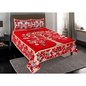 500 tc premium chenille velvet heavy king size printed flat double bedsheet 100 x 100 inches with 2 pillow cover multicolor1 bedsheet with 2 pillow cover