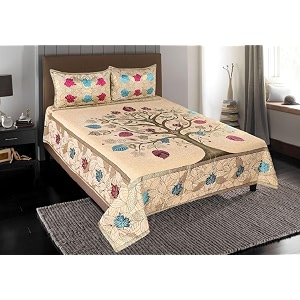 500 tc premium chenille velvet heavy king size printed flat double bedsheet 100 x 100 inches with 2 pillow cover multicolor1 bedsheet with 2 pillow cover