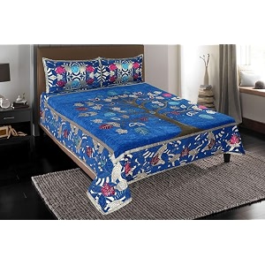 500 tc premium chenille velvet heavy king size printed flat double bedsheet 100 x 100 inches with 2 pillow cover multicolor1 bedsheet with 2 pillow cover