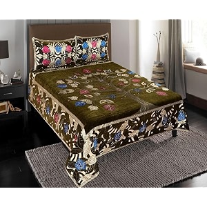 500 tc premium chenille velvet heavy king size printed flat double bedsheet 100 x 100 inches with 2 pillow cover multicolor1 bedsheet with 2 pillow cover