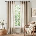 jinchan Linen Curtains Light Filtering Back Tab
