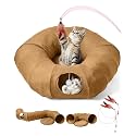 Linen Cat Tunnels with Central Cat Bed, Interactive Cat Toys Detachable Washable Soft Mat Large Indoor Play Tunnel Cave for Kittens and Small Animals