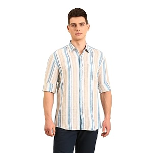 Linen Club Mens Pure Linen Striped Contemporary