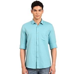 Linen Club Mens Pure Linen Olive Solid