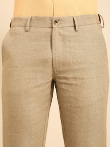 Linen Club Men Regular Fit Khaki Pure