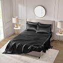 THE LINEN COMPANY Bamboo Double Fitted Bedsheet with 2 Pillow Cover, 300 TC Cotton Sheets Suitable for Hotel and Living Room &amp; Bedsroom (60" X 78"+ 14", Black)