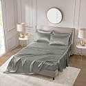 THE LINEN COMPANY Bamboo Double Fitted Bedsheet with 2 Pillow Cover, 300 TC Cotton Sheets Suitable for Hotel and Living Room &amp; Bedsroom (60" X 78"+ 14", Silver)