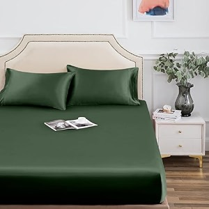 the linen company bamboo king fitted bedsheet with 2 pillow cover 300 tc cotton sheets suitable for hotel and living room amp bedsroom 7234 x 7834 1434 avocado green