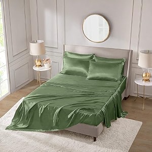 the linen company bamboo single fitted bedsheet with 1 pillow cover 300 tc cotton sheets suitable for hotel and living room amp bedsroom 3634 x 7834 1434 avocado green