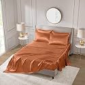 THE LINEN COMPANY Bamboo Single Fitted Bedsheet with 1 Pillow Cover, 300 TC Cotton Sheets Suitable for Hotel and Living Room &amp; Bedsroom (36" X 78"+ 14", Burnt Orange)